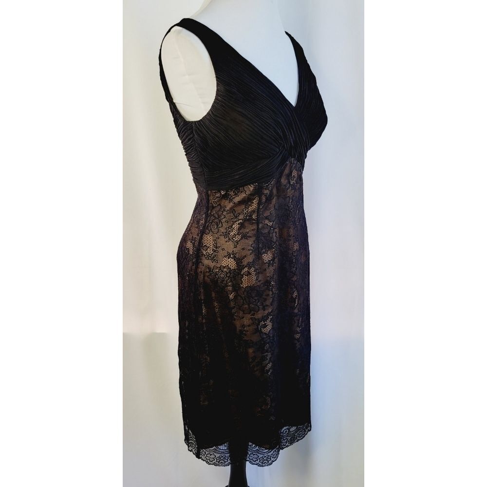 Jones Wear Cocktail Dress Black Pleated Chiffon Size 8